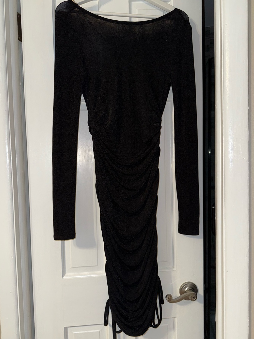 Kittenish Black Long-Sleeve Ruched Midi Dress